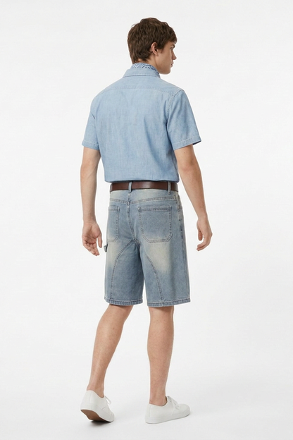 Men's Colorful Stud Trim Stretch Denim Shorts