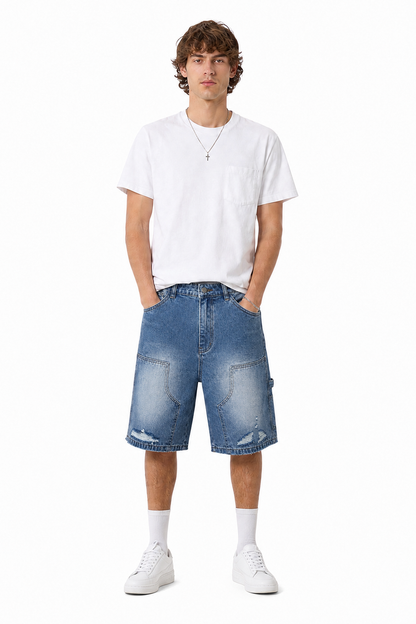 Men's Vintage Wash Ripped Denim Shorts