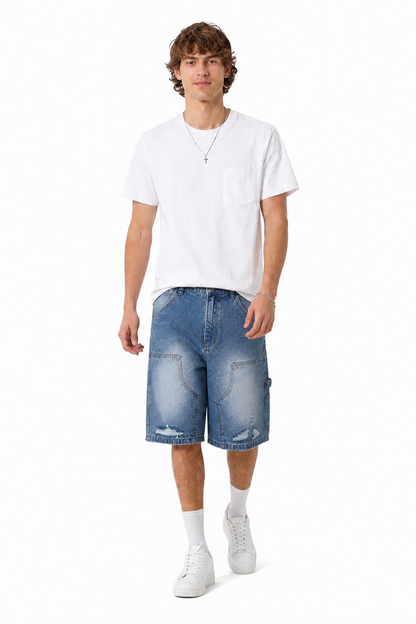Men's Vintage Wash Ripped Denim Shorts