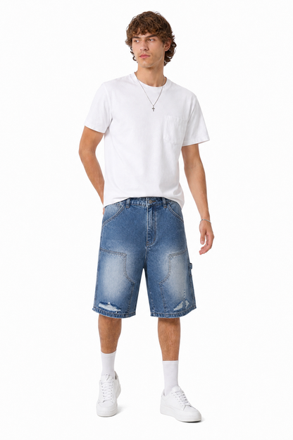 Men's Vintage Wash Ripped Denim Shorts
