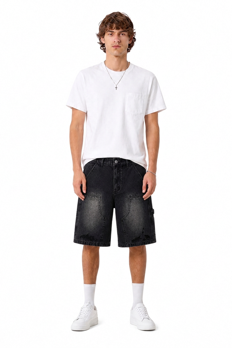 Men's Vintage Wash Ripped Denim Shorts