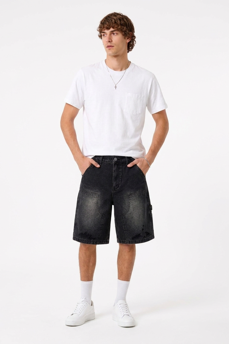 Men's Vintage Wash Ripped Denim Shorts