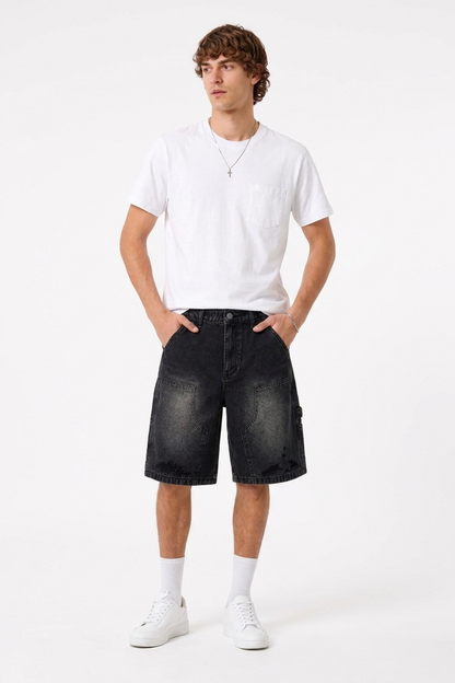 Men's Vintage Wash Ripped Denim Shorts