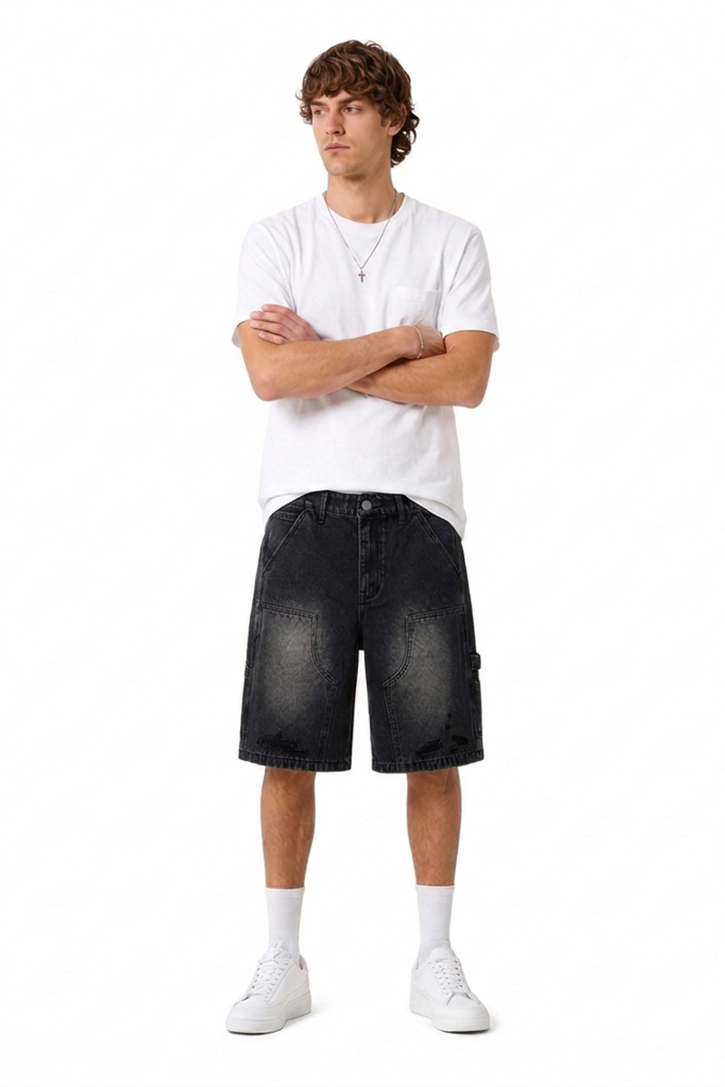 Men's Vintage Wash Ripped Denim Shorts