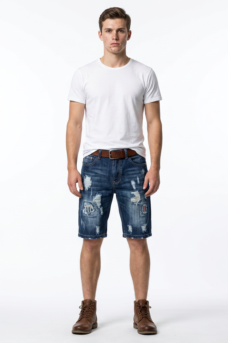 Men's Blue Distressed Ripped Denim Shorts