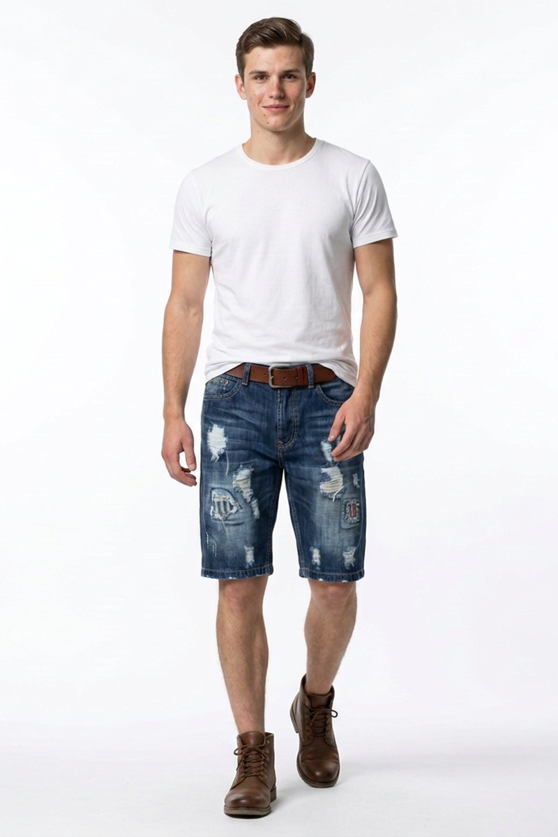 Men's Blue Distressed Ripped Denim Shorts