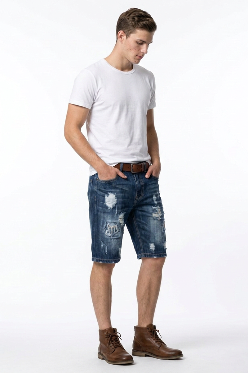 Men's Blue Distressed Ripped Denim Shorts