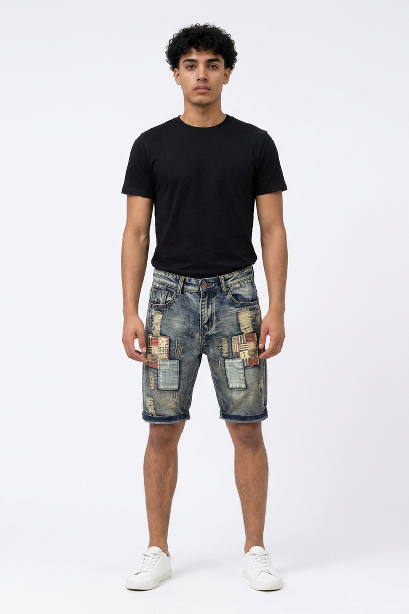 Men's Vintage Patchwork Denim Shorts