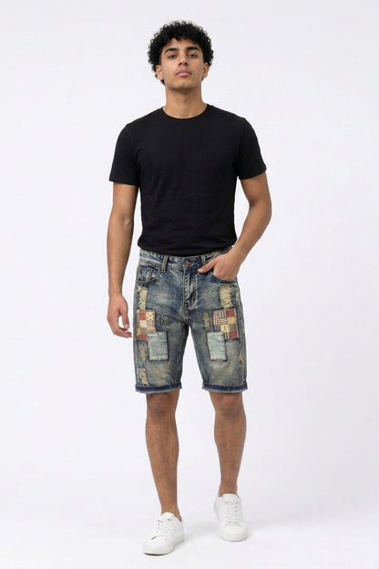 Men's Vintage Patchwork Denim Shorts