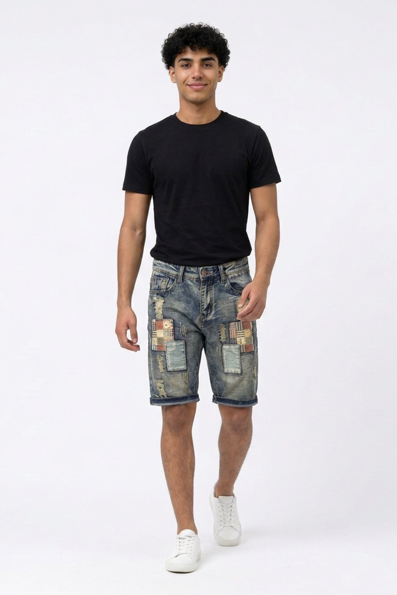 Men's Vintage Patchwork Denim Shorts
