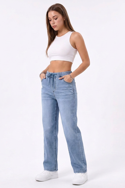 Women's Drawstring Straight-Leg Jeans