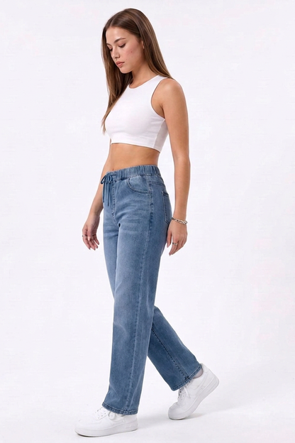 Women's Drawstring Straight-Leg Jeans