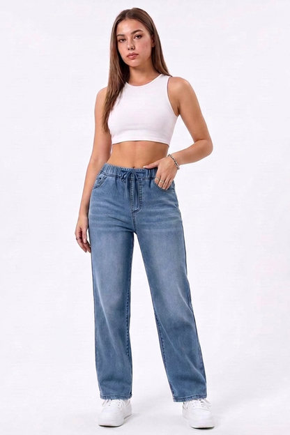 Women's Drawstring Straight-Leg Jeans