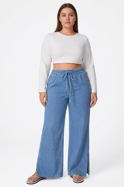 Women's Drawstring Wide-Leg Jeans