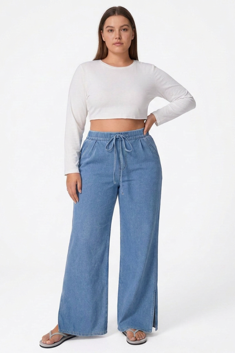 Women's Drawstring Wide-Leg Jeans