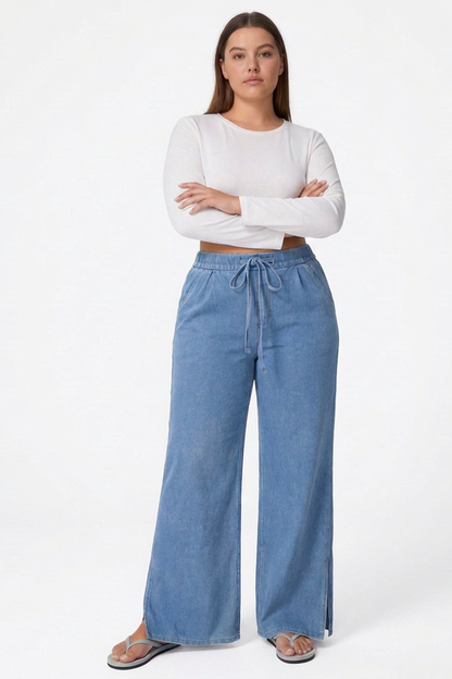 Women's Drawstring Wide-Leg Jeans