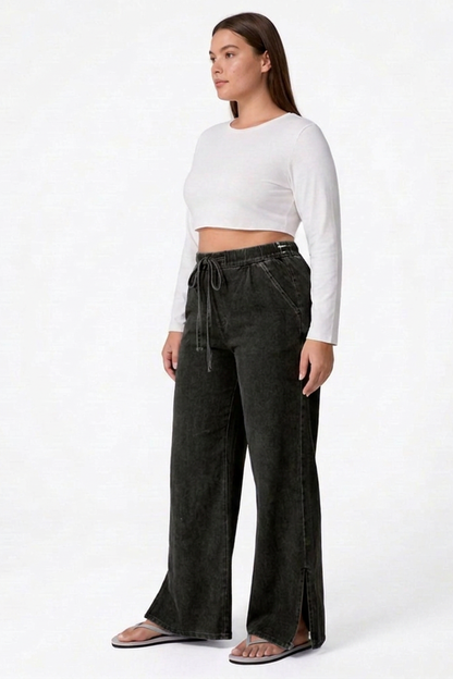 Women's Drawstring Wide-Leg Jeans