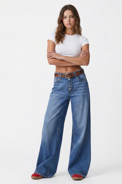 Women's High-Waisted Button Fly Wide-Leg Jeans