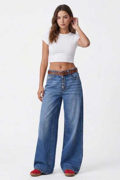 Women's High-Waisted Button Fly Wide-Leg Jeans