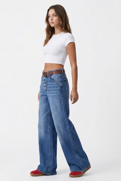 Women's High-Waisted Button Fly Wide-Leg Jeans