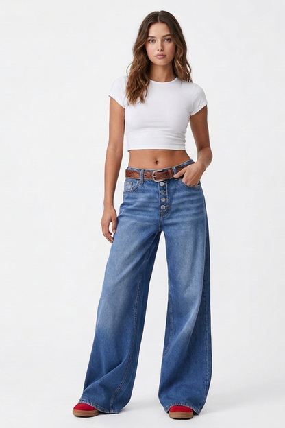 Women's High-Waisted Button Fly Wide-Leg Jeans
